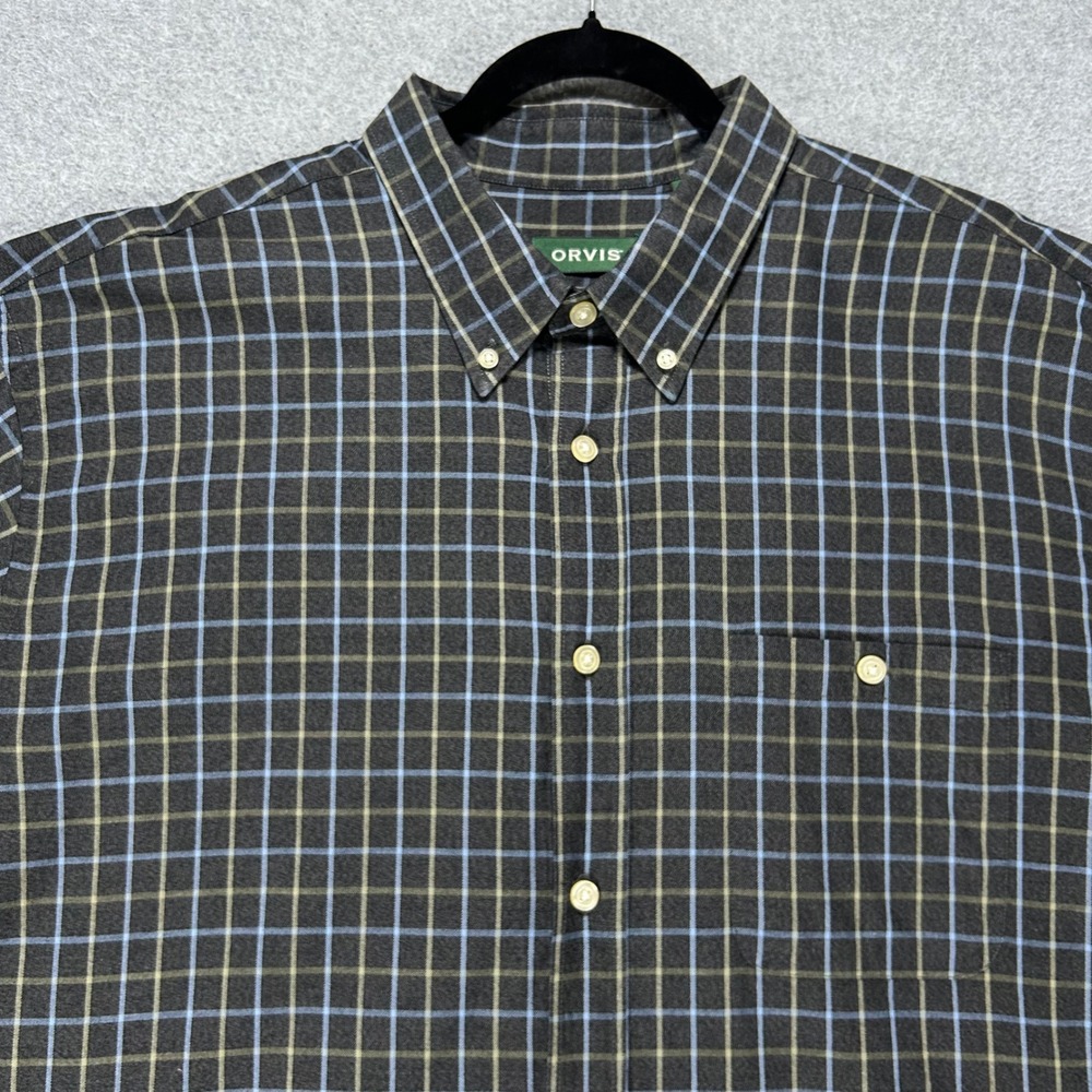 Orvis Button Down Shirt Mens XXL Black Blue Plaid Outdoor Casual 2LBG